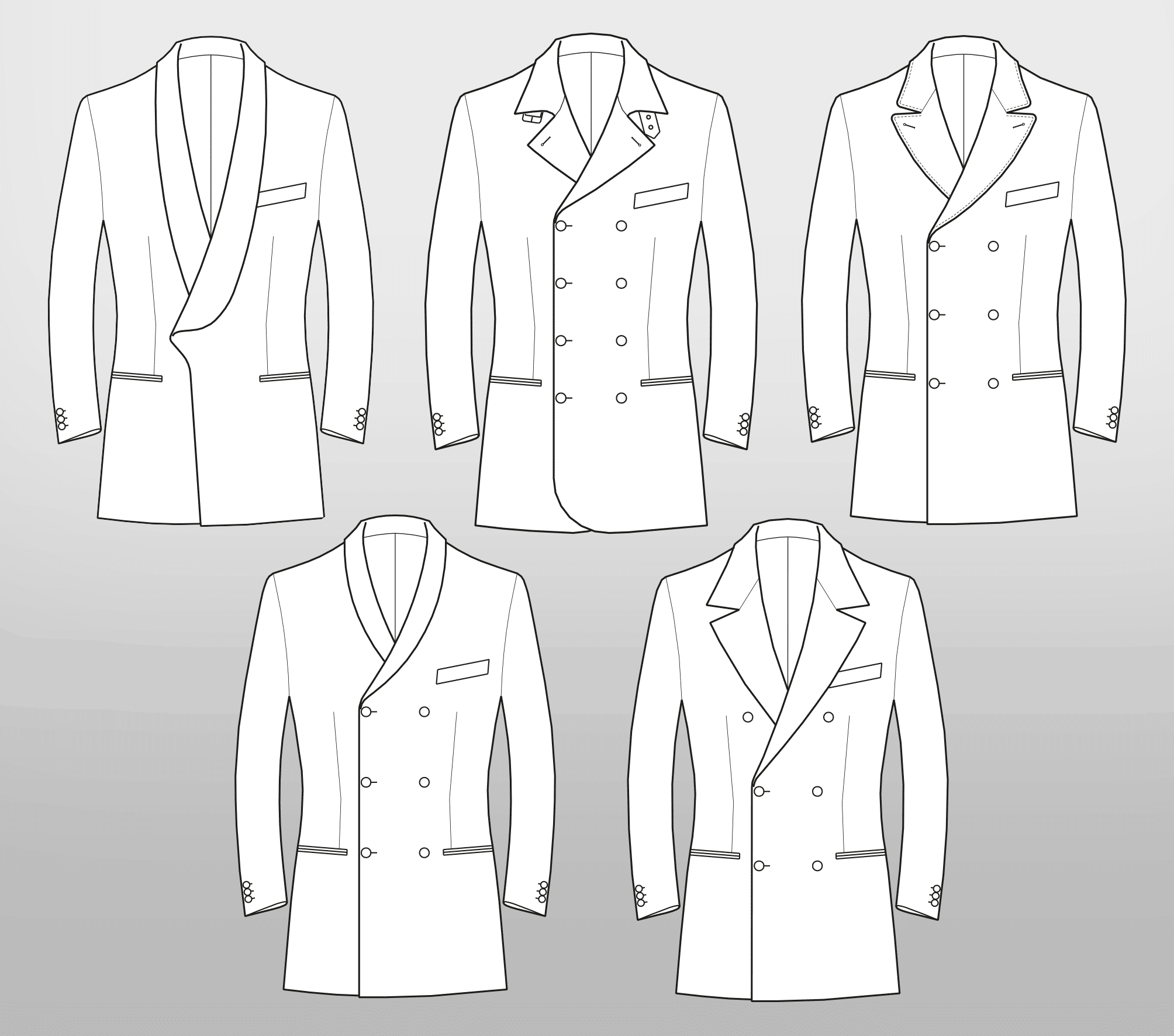 Curved Peak Lapel 3x6 Double Breasted Jacket